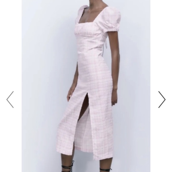 Zara Pink Textured Midi Barbie Style dress Small - Picture 6 of 12